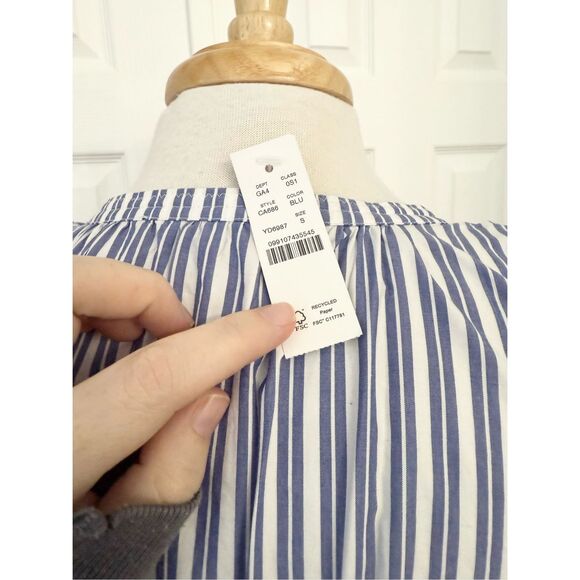 NWT J.Crew Drop Waist Blue White Striped Cotton Poplin Midi Dress Small - Picture 4 of 8
